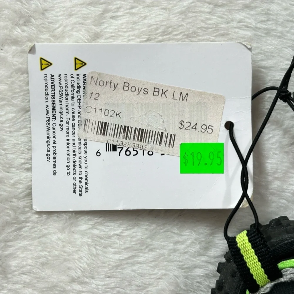 Norty Footwear Kids Black and Green Water Shoes Size 12